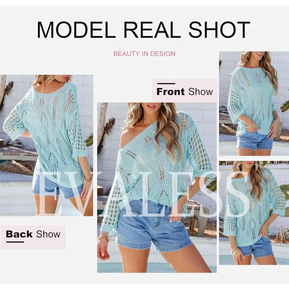 Women’s Crochet Knit Top Large Off Shoulder Short Sleeve Beach Cover Up